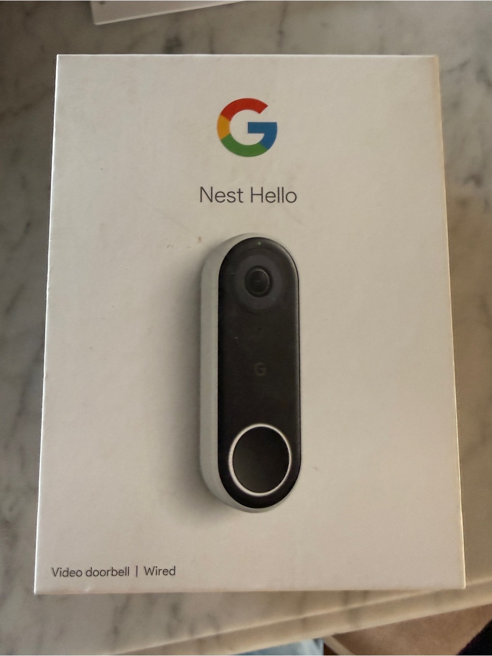 Google Smart Home Device Box in White with Multicolor Logo